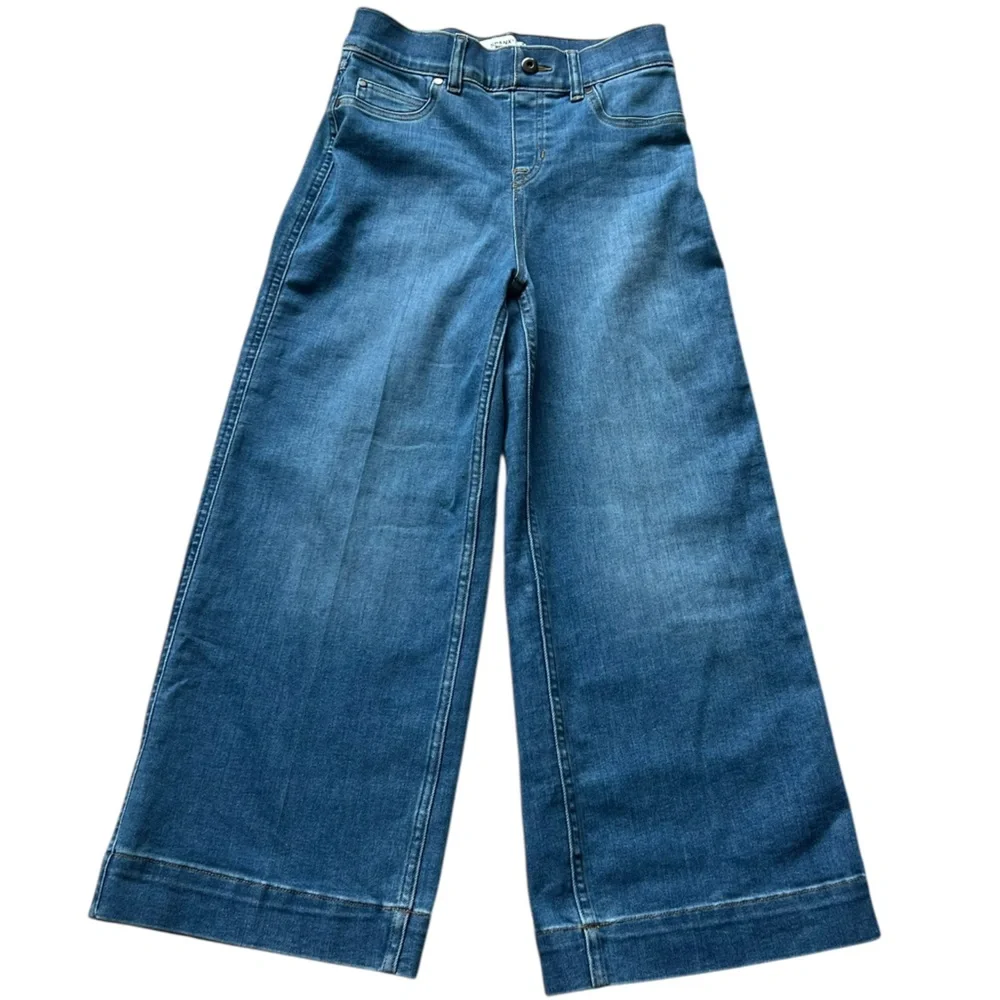 SPANX Crop Wide Leg Jeans Medium Wash Blue Denim Pull On Stretch Classic Size S - Picture 5 of 12